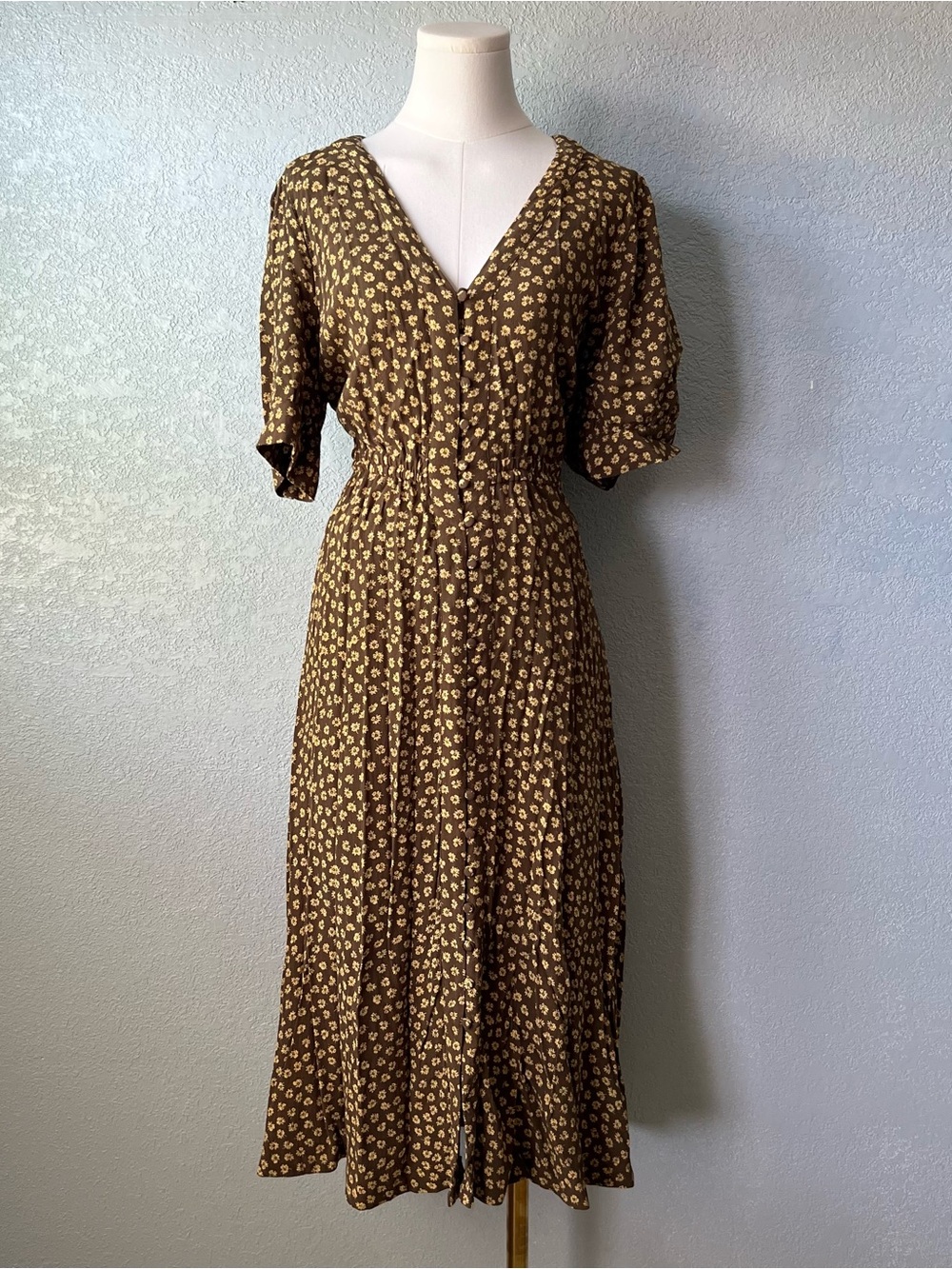 Madewell Brown Floral Prairie Midi Dress Cottagecore Boho Size 14